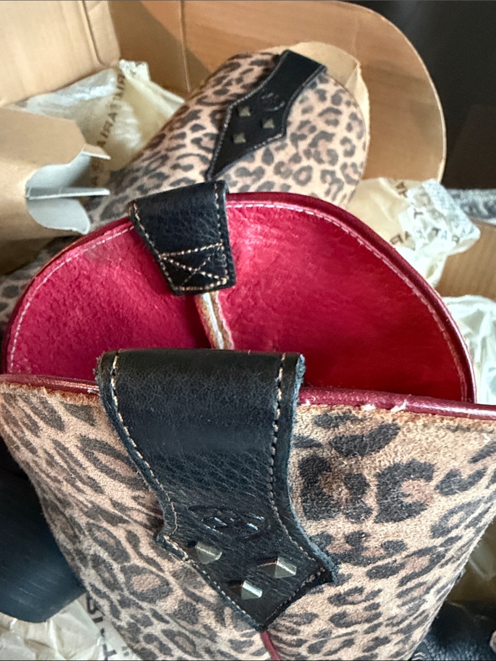 Ariat Leopard Print Western Cowgirl Boots - Black & Brown and red. New in box - Picture 7 of 11